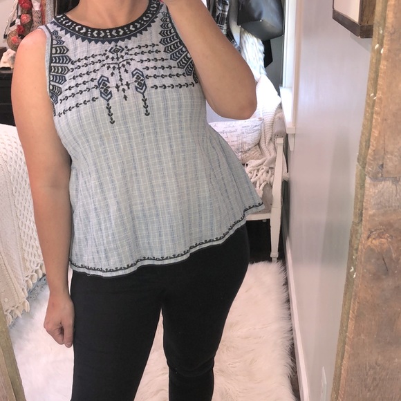 Karlie Tops - KARLIE size small blue floral embroidered top